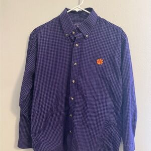 Antigua Men's Clemson Purple Plaid Button-Down Shirt